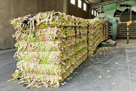 Bales of recycled material in plant